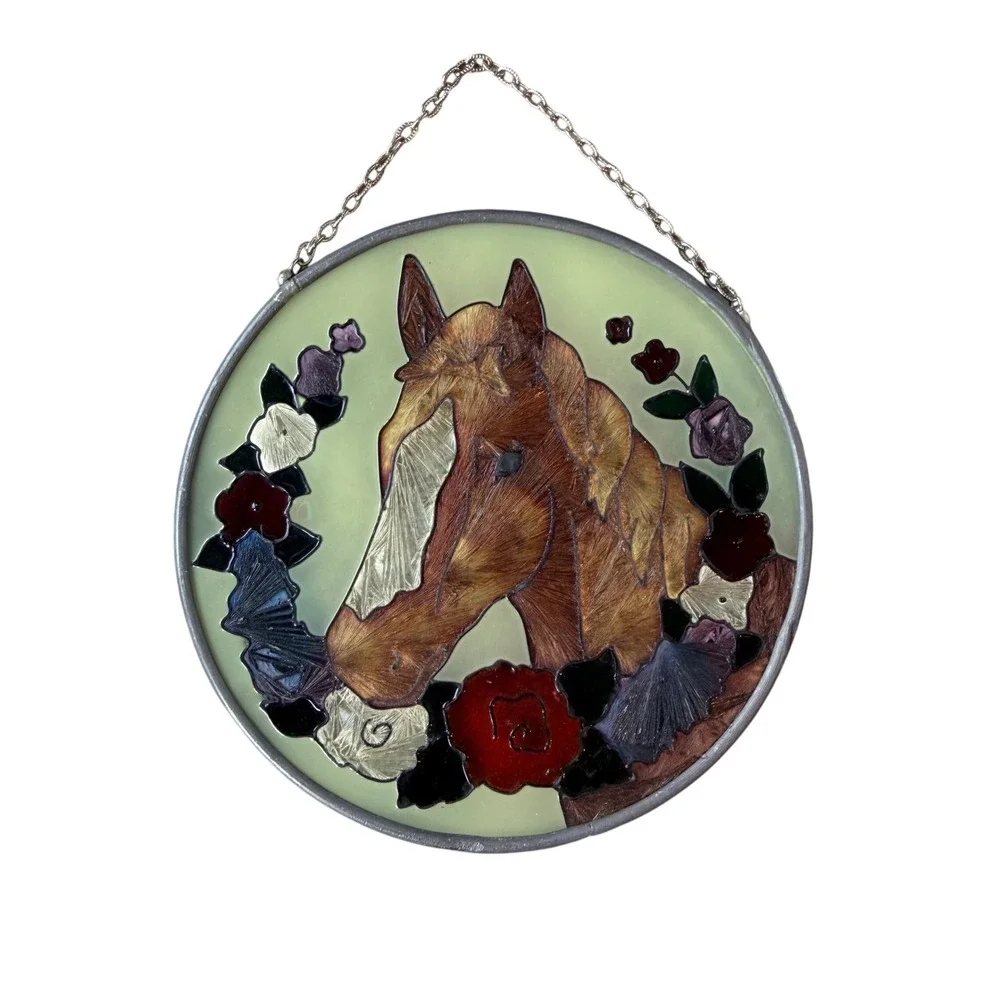 Vintage Joan Baker Designs Horse Floral‎ Suncatcher 1990s Cottagecore Decor